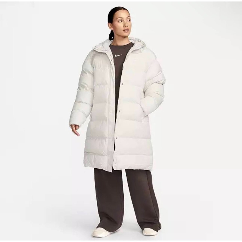 Womens Sz XXL Nike Therma-FIT Long Hooded Puffer Jacket Zip Up White HV4912-072
